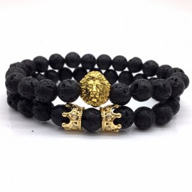 2pcs/set Crown Lion Bracelet Men