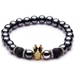 Natural stone bracelets High quality Golden&Black Crown Dumbbells Men's bracelets Hematite Beads Bracelet For Women Men