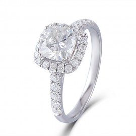 Center 2ct Halo Moissanit Engagement Ring 14K 585 White Gold 7.5MM Sqaure Cushion Cut FG Color Moissanite Ring Wedding