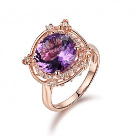 925 Sterling Silver 100% Natural Amethyst Prong Setting Purple Stone Fashion Flower Ring