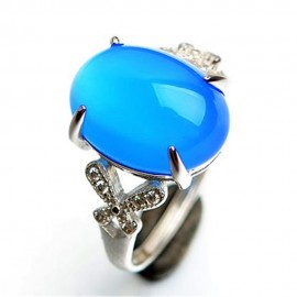 Natural Chalcedony Agate S925 Sterling Silver Ring simple Opening Rings Jewelry 